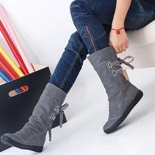 Autumn and Winter Leather Boots Flat Heel Increase Elevator Women Boots Gray Yellow Black Casual Fashion Women Boots Women's Shoes