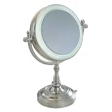 8x plus 1x Deluxe Daylight Lighted Cosmetic Vanity Mirrors with Glare-free Lighting, Satin Nickel