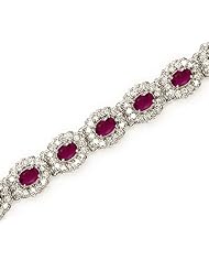 14K White Gold Oval Ruby and Diamond Bracelet