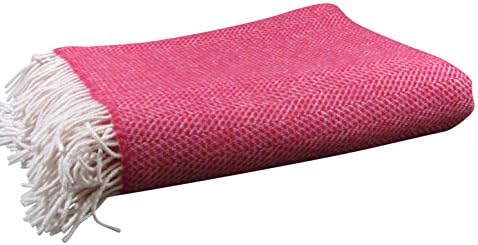 Irish Merino Cashmere Wool Throw Blanket (Red Herringbone)