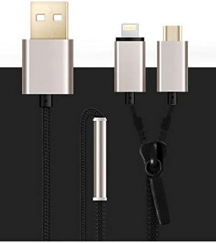 Zipper 2 in 1 USB cable with Micro USB and Apple 8 pin lighting connector for apple iphone 5 6 and Samsung/Andriod micro usb smart phones (Black)