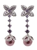 Image of BuyFlower & Pearl Dangle Sterling Silver Earrings w/Amethyst & White CZsWatch