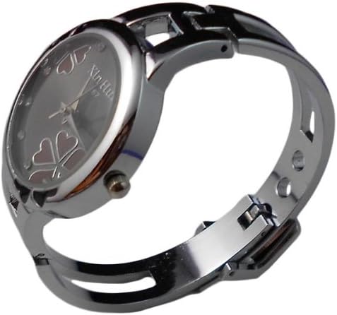 BestOfferBuy Women Fashion Lucky Four Leaf Clover Bangle Bracelet Wrist Watch Black