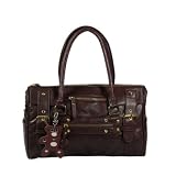 [Confident Tracy] Coffee Double Handle Leatherette Satchel Bag Handbag Purse Shoulder Bag Tote Bag