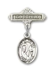 Sterling Silver Baby Badge with Our Lady Star of the Sea Charm and Godchild Badge Pin