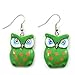 Green Wood Owl Drop Earrings - 4.5cm Length title=