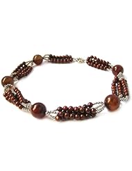 HinsonGayle "Ava" Handcrafted Chocolate Cultured Pearl, Agate and Sterling Silver Necklace (Glamour Collection, Sterling Silver, 20")