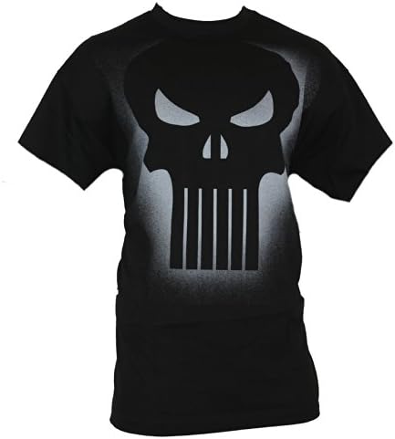 The Punisher (Marvel Comics) Mens T-Shirt - All Black Spray Styled Silhouette (Extra Large) Black