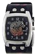 Flaming Square Dragon Wide Black Leather Band Circle Trendy Design Steel Black Dial Gothic Punk Biker Wristband Watch