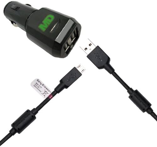 Sony Ericsson EC700 EC 700 micro USB Cable with Malcom Distributors Black Dual USB Port Cigarette Lighter DC Car Charger Adapter for Sony Ericsson Aspen, Cedar, Spiro, Vivaz, Vivaz pro, Sony Ericsson Xperia Phone Models