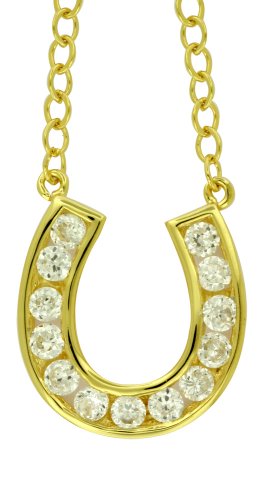 Yellow Gold Overlay Sterling Silver Cubic Zirconia Channel-Set Horseshoe Pendant