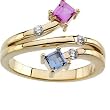 14K Yellow Gold Pink Tourmaline, Swiss Blue Topaz and Diamond Ring