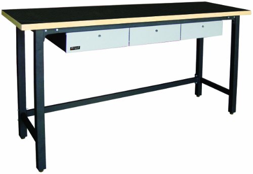 Homak GS00579030 Steel Workbench With 3 Drawers and Wood Top, 79-Inch