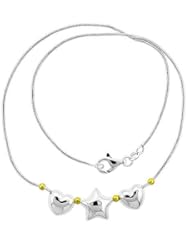 Sterling Silver Necklace with 2 Hearts Star Slide 17"