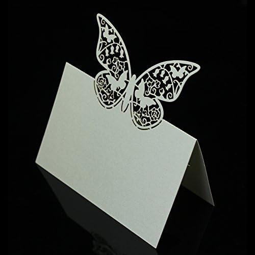 Bit Fly Pack Of 48 Laser Cut Butterfly Vine Wedding Table Number Banquet Name Place Card Wedding Party Restaurant Decoration Favor Butterfly Shape Invitation Cards (Silver White)