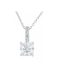 Platinum Plated Sterling Silver Clear Cushion Cut Cubic Zirconia Necklace