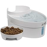 Cat Dog FOUNTAIN Filtered Water Pet Feeder with Removable Food Bowl and Built-In Safety Light Super Quiet Operation - Holds Up To 3 Liters of Water - BPA Free - White - 1 Year Warranty