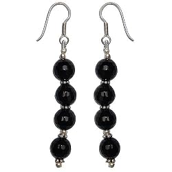 Onyx Earrings Sterling Silver Jewelry 2.25 inches (erg076)