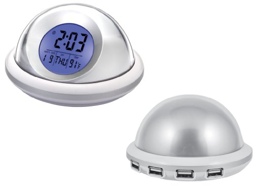 UFO 4-Port 2.0 USB Hub Alarm Clock with Date & Temperature