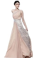 One Shoulder Sequined  Crystal Crystals Applique Lace Beaded Cocktail Chiffon/Taffeta/Tulle Prom Dress  With Rhinestones