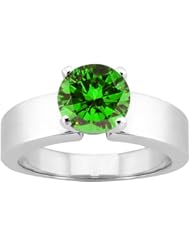 0.80 Ct Round Green SI1/SI2 Diamond 14K White Gold Ring