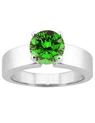 0.80 Ct Round Green SI1/SI2 Diamond 18K White Gold Ring