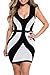 Dearlovers Women Curvy Lines Thick Straps Bodycon Dress X-Large Size Black&White