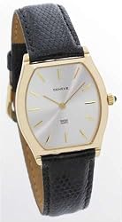 GENEVE Men's Solid 14 Karat Gold Watch with Black Leather Strap. Model: GE-2114-SSBL