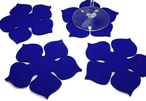 Flower Power Drink Coasters in 5mm Thick Merino Wool Felt-Royal Blue