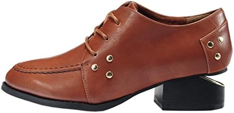 INDEX Women's Design With Rivet Low-Heels Closure Lace-up Shoes (7 B(M) US, Brown)