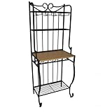 Steel Bakers Rack with Light Wood Grain Veneer Surface in Black Finish