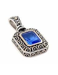 Sterling Silver Blue Topaz Square Gold Plated Pendant