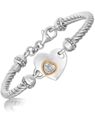 18K Yellow Gold and Sterling Silver Heart Design Bracelet with Diamonds