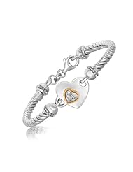 18K Yellow Gold and Sterling Silver Heart Design Bracelet with Diamonds