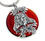 Sterling Silver Mythic Green Man on Vivid Red Disc Slide Pendant