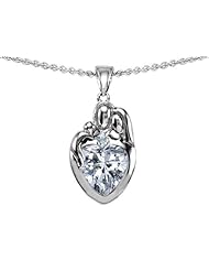 Original Star K (tm) Loving Mother And Father With Child Family Pendant With Heart Shape 8mm Genuine White Topaz in 925 Sterling Silver
