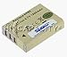 Rectangular battery with three contacts points on one end.