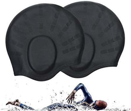 ClouWorld Swim Elite Silicone Cap Long Hair Swim Caps Premium Waterproof Silicone Swim Cap with Ear Pouches,Perfect To Keep Water Away from Ears and Hair (2 Pack) (2-Black)