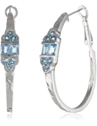 Sterling Silver Genuine Swiss and London Blue Topaz Hammered Hoop Earrings (1.08" Diameter)