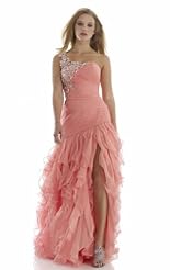 Chiffon/Taffeta/Tulle Applique Crystal Lace Crystals Open-Back Beaded One Shoulder Evening Dress 