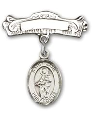 Sterling Silver Baby Badge with St. Jane of Valois Charm and Arched Polished Badge Pin