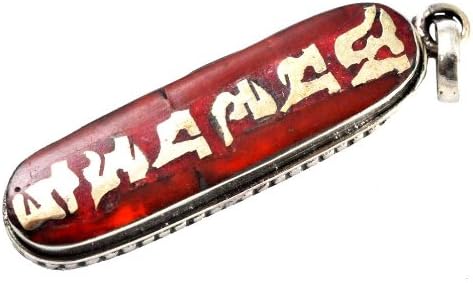 Meditation Yoga Zen Buddhist Bohemian Tibetan Metal Jewelry Pendant Necklace (Red Om Mani Padme Hum)