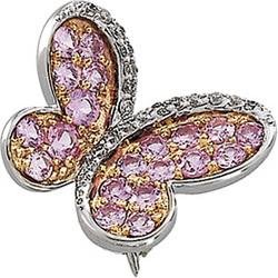14K White Gold Rose Gold Plated Genuine Pink Sapphire And Diamond Brooch 14K... by Britney