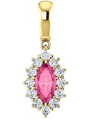 14K Yellow Gold 8.00x4.00mm Marquise Cut Pink Tourmaline and Diamond Pendant -- LIFETIME WARRANTY