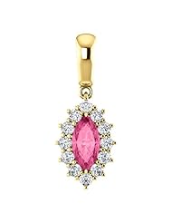18K Yellow Gold 8.00x4.00mm Marquise Cut Pink Tourmaline and Diamond Pendant -- LIFETIME WARRANTY