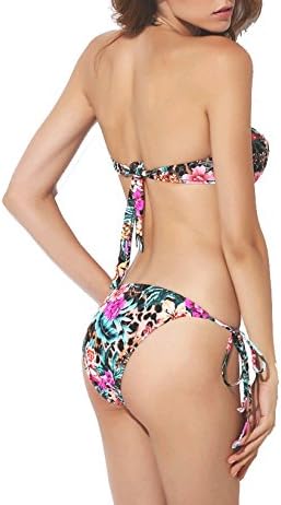 Womens Girls Sexy Padded Strapless Deep V Bikini Swimwear (S/M, Blue Floral)
