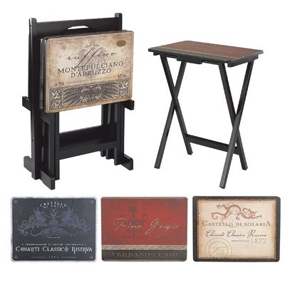 Cape Craftsman TV Tray Set with Stand, Tuscan Wine, Set of 4