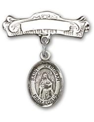 Sterling Silver Baby Badge with St. Deborah Charm and Arched Polished Badge Pin