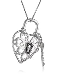 Sterling Silver Key Lock Pendant Necklace (1/10 cttw, I-J Color, I3 Clarity), 18"