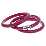 Set of 3 Cranberry Resin Bangle Bracelets - 1 with Sterling Silver Center